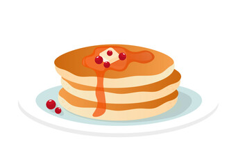 Delicious Stack of Pancakes with Syrup and Berries 
