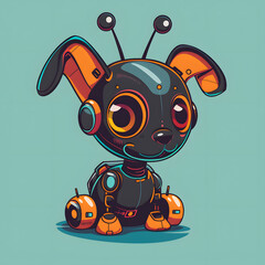 Fototapeta premium Adorable futuristic robot dog with antenna ears glowing eyes and detailed mechanical features, cute AI cyber pet illustration perfect for technology themes