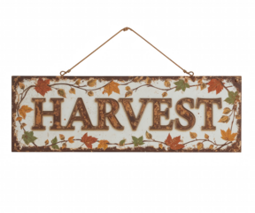 Charming Rustic Harvest Sign with Distressed Metal and Delicate Leaf Accents Evoking Autumn's Warmth and Nostalgic Beauty