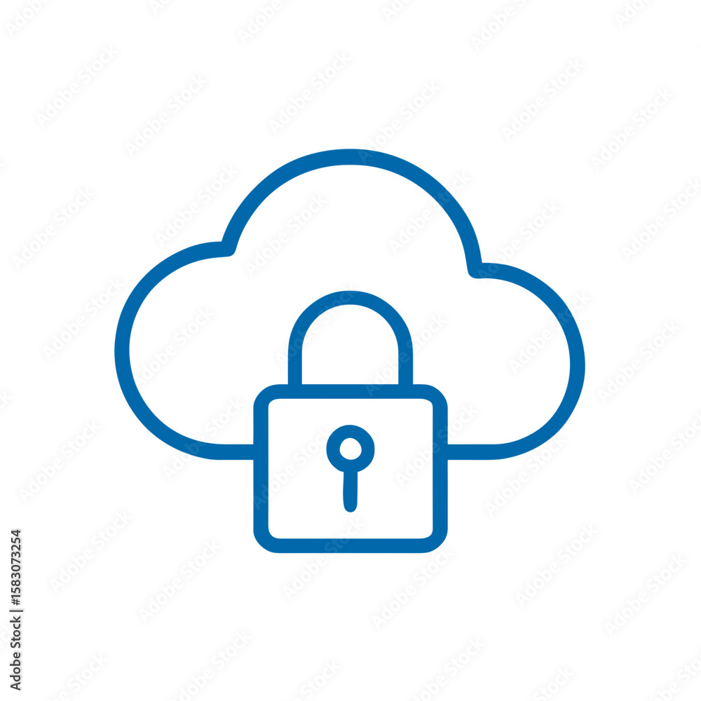 Poster cloud storage icon with lock symbolizing data security and privacy