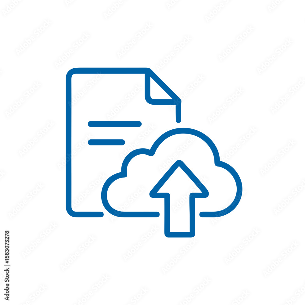 Poster icon of data and documents with upload cloud symbol