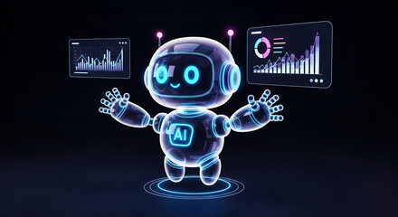 AI Robot Analyzing Data with Interactive Graphs