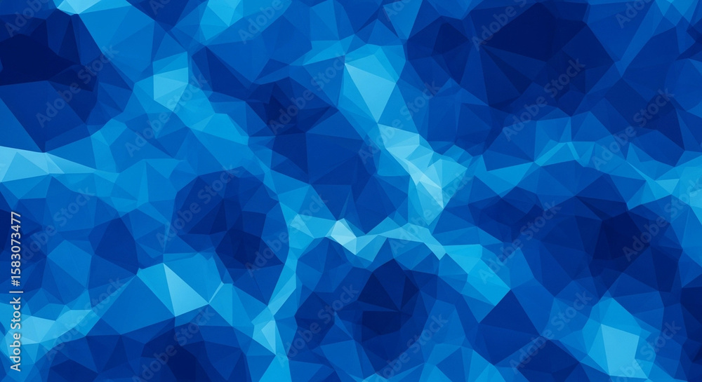 Poster cool blue geometric polygons form a complex and modern abstract background with a crystalline struct