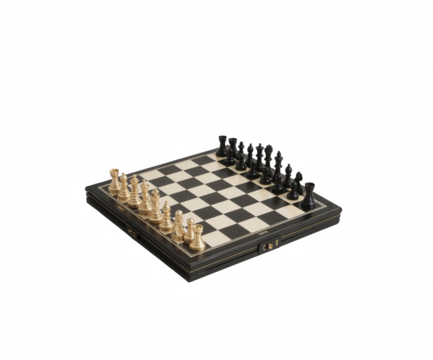 Elegant Foldable Travel Chess Set in Lucid Realism, Perfect for Strategy on the Go, Demonstrating Portable Gaming and Intellectual Engagement