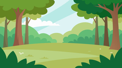 Tranquil Forest Clearing with Lush Grass Vector Illustration