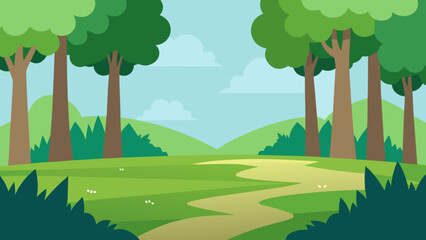 Tranquil Forest Clearing with Lush Grass Vector Illustration