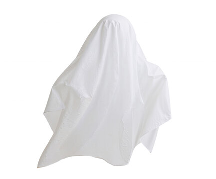 Ethereal Apparition, A Ghostly Figure Cloaked in White Fabric, Evoking Mystery and the Unseen World with Subtle Details - Powered by Adobe