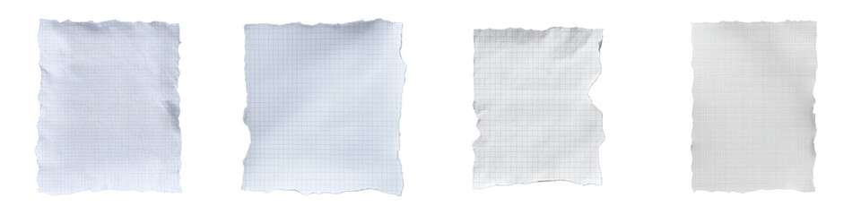Four torn strips of graph paper with rough edges on a black backdrop