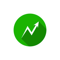 Zigzag upward arrow icon with long shadow. Financial growth sign. Upward trend symbol