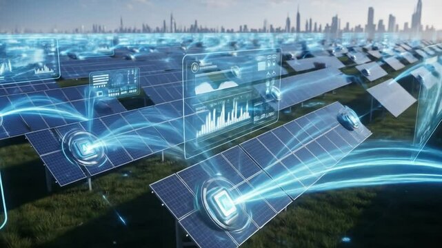 Smart solar panel farm with data visualization - Powered by Adobe