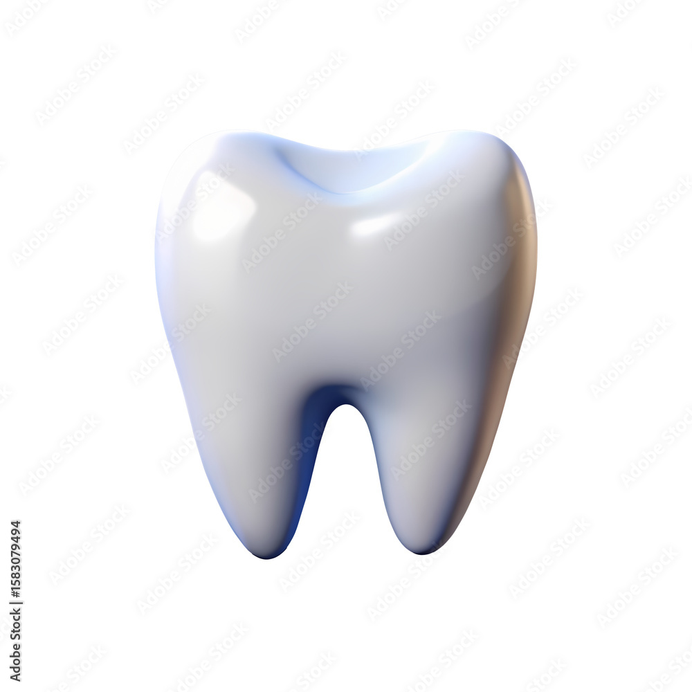 Poster realistic white tooth model with smooth surface and reflections on transparent backdrop