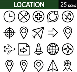 Location Web Icon Set in Line Style
