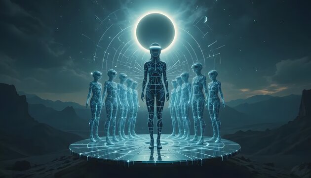Futuristic alien encounter sci fi digital art ai generated image for wallpaper and design