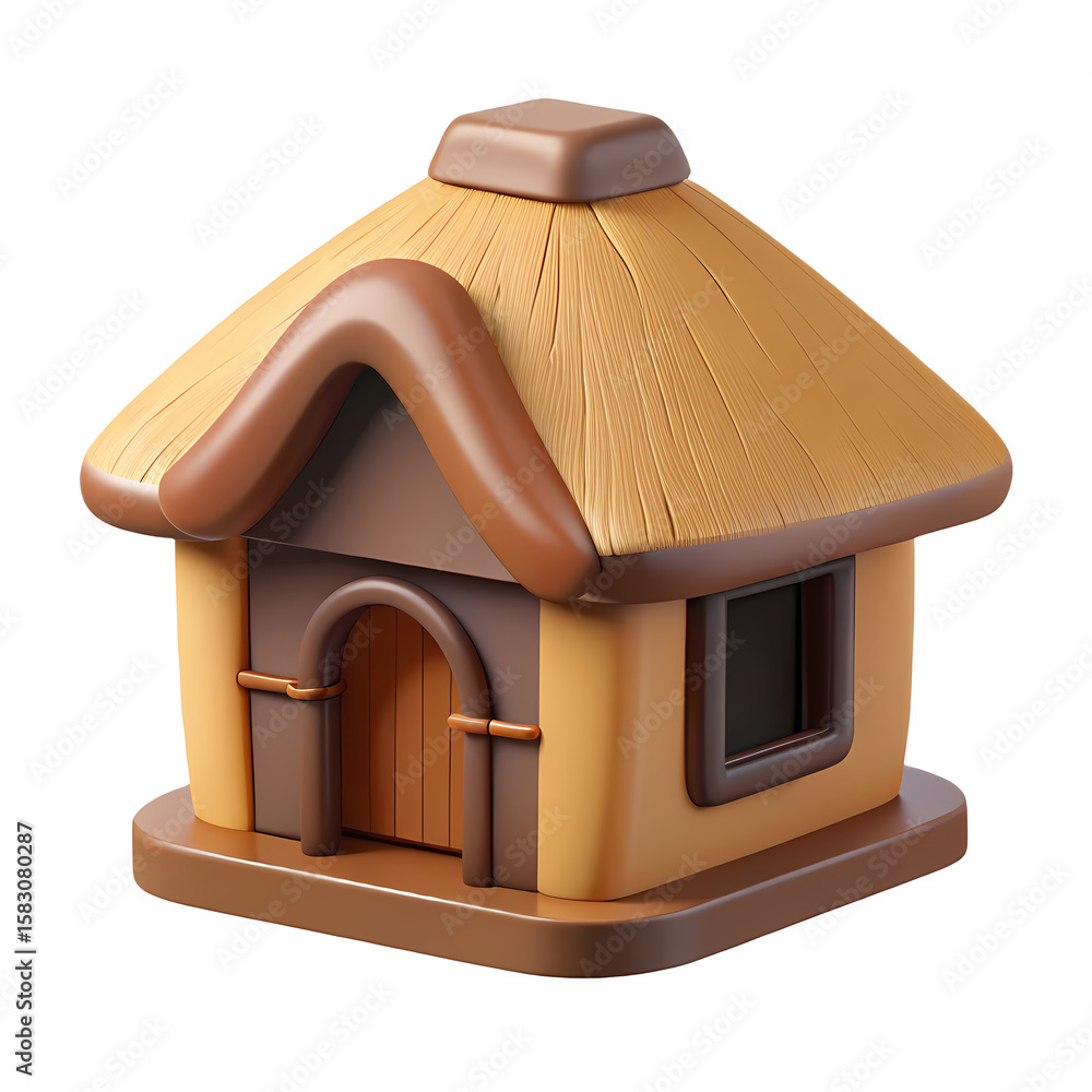 Aufkleber rustic thatched roof cabin 3d render isolated on transparent background for design use
