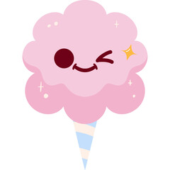 Pink Cotton Candy Wink Face Cartoon