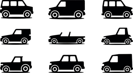 Vector illustration: Nine simple black vehicle icons