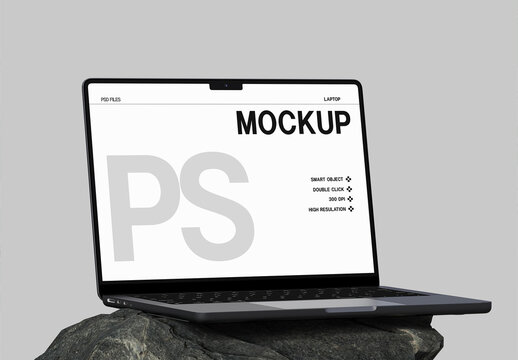 Laptop Mockup Stone Surface Display