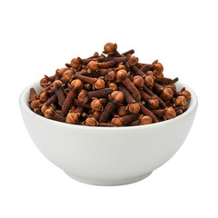 White Bowl of Dried Cloves Isolated on Transparent Background