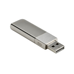 Silver USB flash drive isolated on black, for data storage and backup