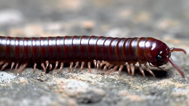 Millipede Close-Up: Multi-Legged Creature on Textured Surface