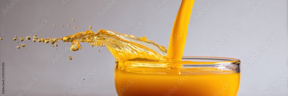 Aufkleber mango nectar pours into invisible glass creating a captivating splash in a clean, minimalist setting