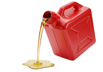 Red Gas Can Pouring Fuel Isolated on Transparent Background