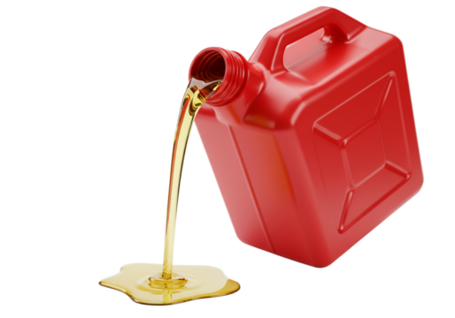 Red Gas Can Pouring Fuel Isolated on Transparent Background