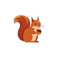 Cartoon Orange Squirrel Holding Acorn on Transparent Background