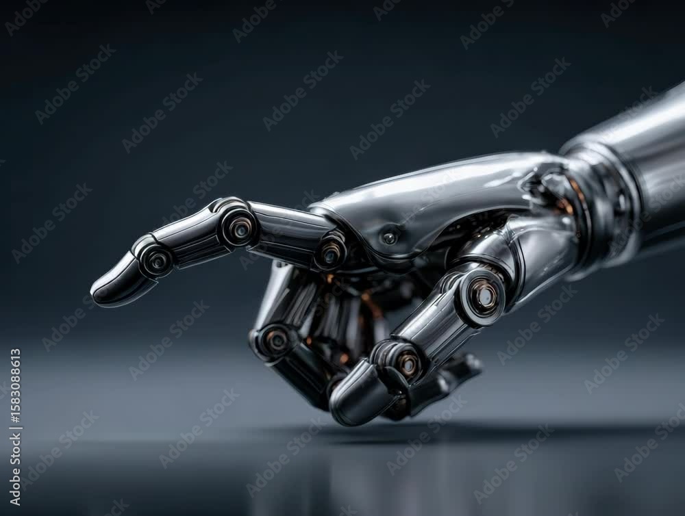 Poster futuristic robotic hand with metallic joints and mechanical fingers showcasing advanced technology a