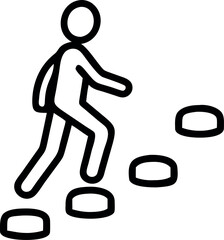Black outline figure walking on stepping stones path