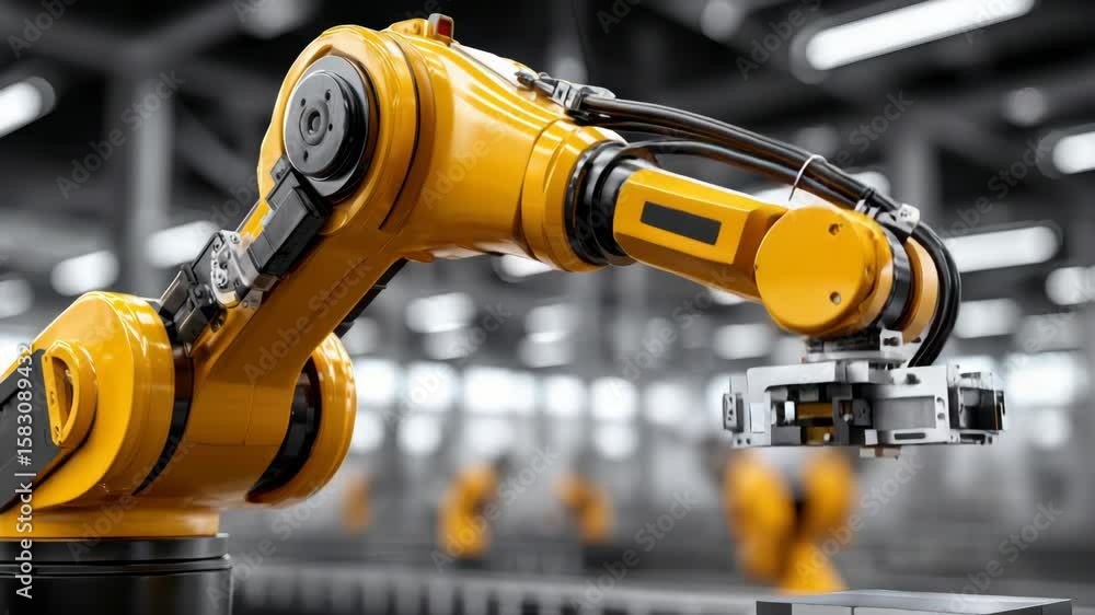 Poster industrial robotic arm factory automation with precise mechanical engineering, efficient industrial 