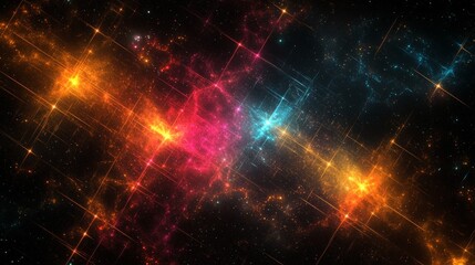 Colorful grid spreading across the universe with bright stars