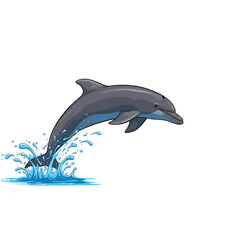 Obraz premium Gray Dolphin Leaping Out of Water with Blue Splashes on Transparent Background