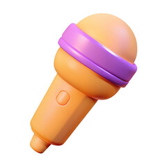 Fototapeta premium 3d cartoon microphone with purple band isolated on transparent background