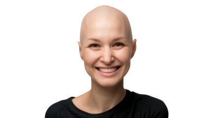 Empowered Bald Woman Symbolizing Strength in Cancer Journey on Transparent Background