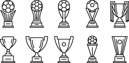 Vector illustration: Soccer trophy icons, minimalist line art style