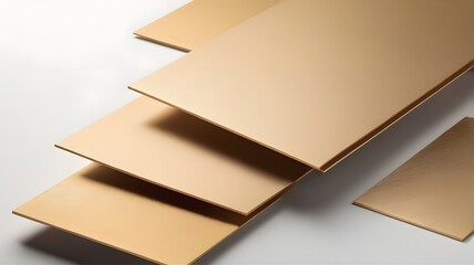 Stacked beige panels with subtle textures and shadows on a light surface creating depth