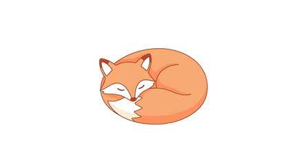 Fototapeta premium A curled-up, sleeping fox with orange fur, white accents, and closed eyes, resting peacefully.