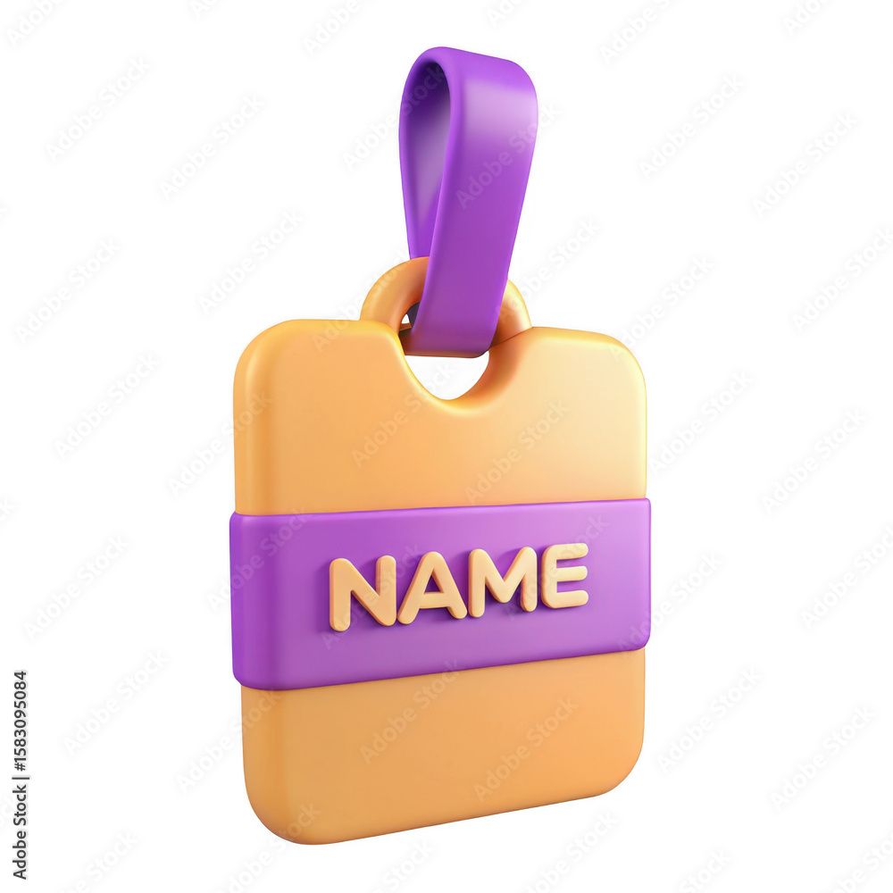 Poster 3d name tag with purple loop isolated on transparent background