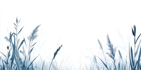 Fototapeta premium Delicate Watercolor Illustration of Meadow Grasses on Textured Paper in Soft Pastel Tones and Hues
