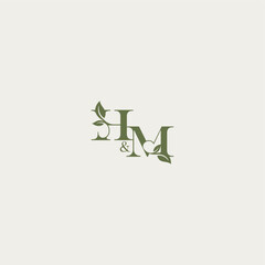 organic leaf logo bold initial concept letter luxury wedding monogram design HM