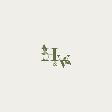 organic leaf logo bold initial concept letter luxury wedding monogram design HV