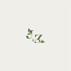 organic leaf logo bold initial concept letter luxury wedding monogram design JZ