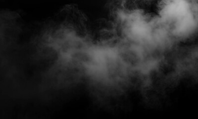 Ethereal white smoke drifts across a stark black backdrop, creating a sense of mystery and atmospheric depth perfect for visual effects.
