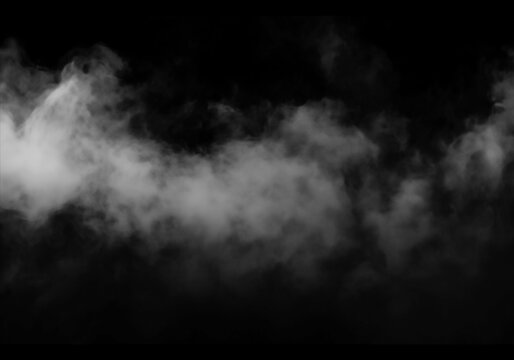 Atmospheric black background showing wisps of smoke and fog, an ethereal feel with dramatic lighting for use in projects.