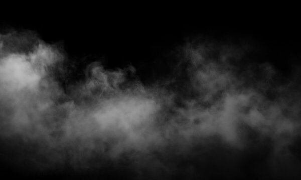 Ethereal white smoke billows against a stark black backdrop, creating a dramatic and captivating hazy texture.
