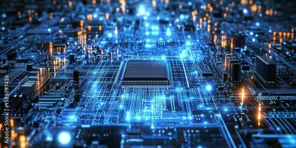Poster abstract microprocessor circuit technology with electronic background and digital system elements