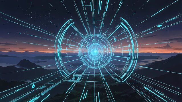 ゲーム背景　未来的デジタルワールドのレーダー照準