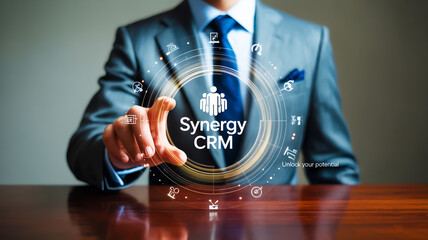 Businessman touching digital interface suit technology