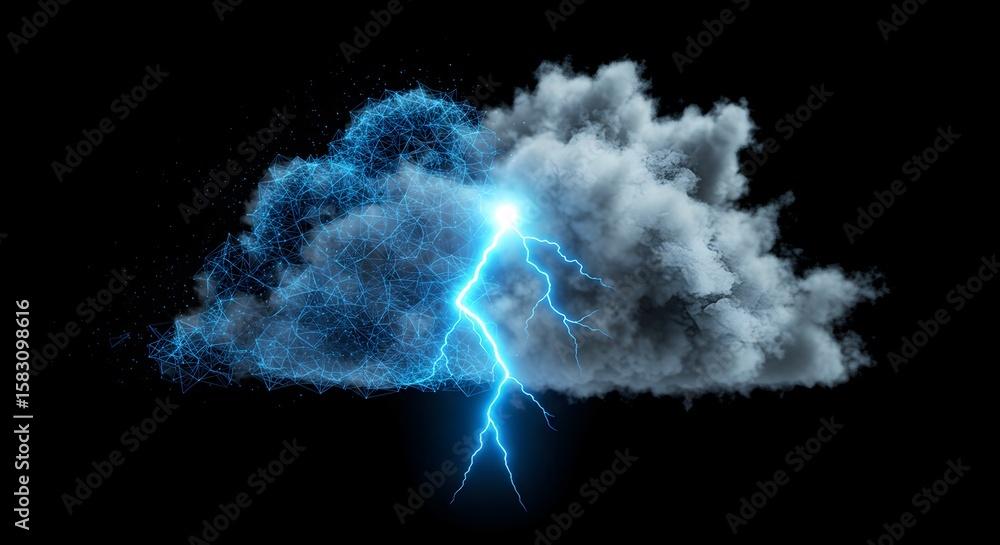 Poster cloud computing concept with abstract network connections and lightning bolt. digital data storage a